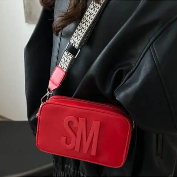 Trendy Vegan Leather Rectangle Crossbody Chest Bag Adjustable Strap - Picture 12 of 12